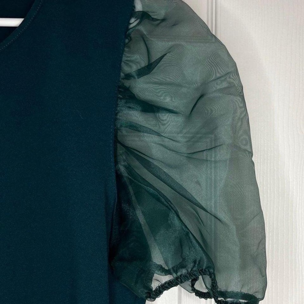 Klaxons Puff Sleeve Top Womens 3XL Green New Scuba Crepe Organza T6645-B - Picture 2 of 5